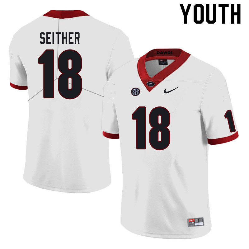 Youth #18 Brett Seither Georgia Bulldogs College Football Jerseys Sale-White - Click Image to Close